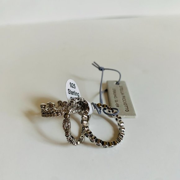 STELLA PICCIOTTO STACKABLE STERLING SILVER SET OF 3 RINGS CROWN WITH STONES - Picture 8 of 9